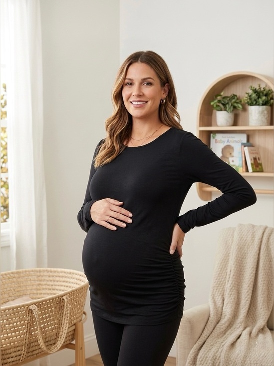 Amazon Tops - Black Long Sleeve Maternity Top Size Medium | Scoop Neck Amazon